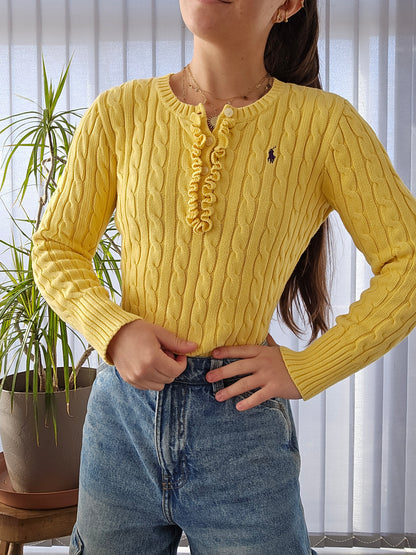 Pull en maille torsadée jaune - XS/34