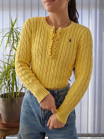 Pull en maille torsadée jaune - XS/34