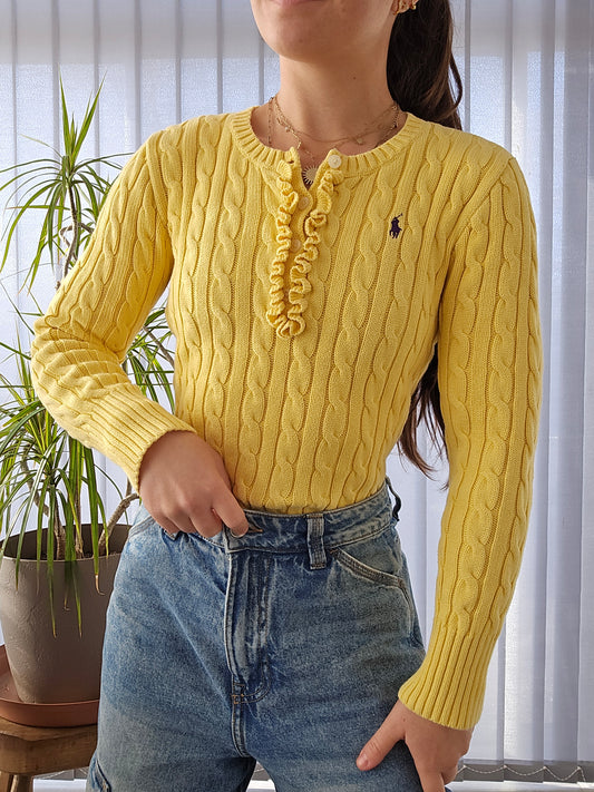 Pull en maille torsadée jaune - XS/34