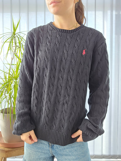 Pull en maille torsadée noire - XL/42