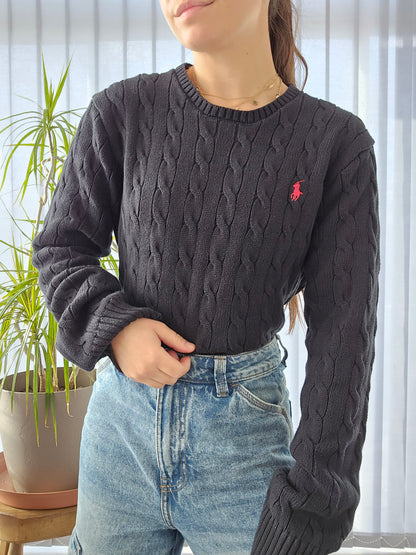 Pull en maille torsadée noire - XL/42