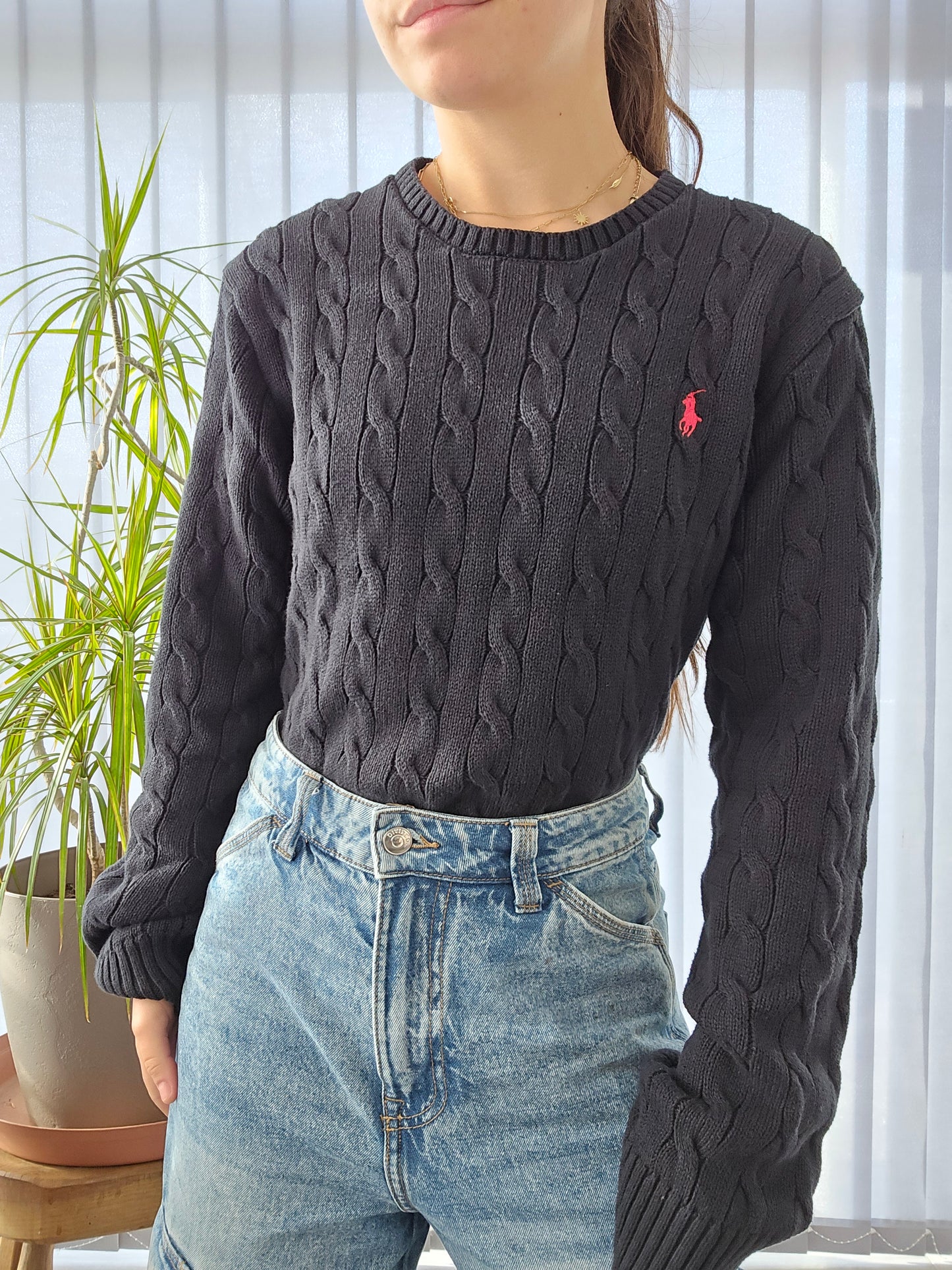 Pull en maille torsadée noire - XL/42