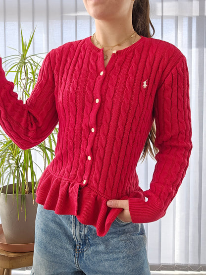 Cardigan en maille torsadée rouge - M/38