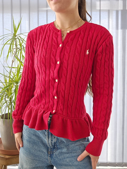 Cardigan en maille torsadée rouge - M/38