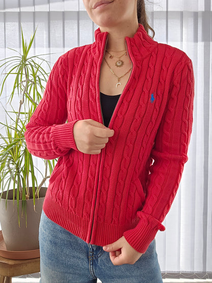 Veste en maille torsadée rouge - S/36