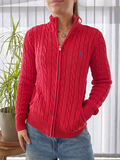 Veste en maille torsadée rouge - S/36