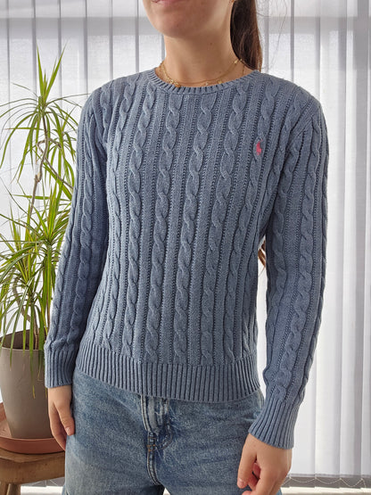 Pull en maille torsadée bleu - XS/34