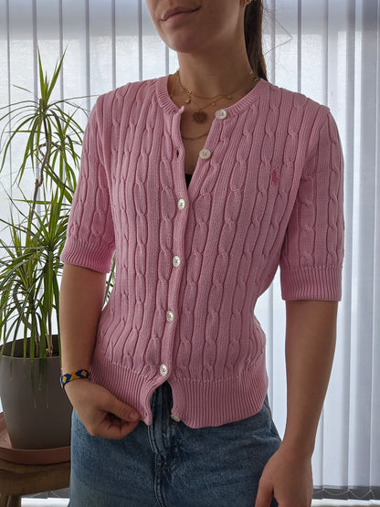 Cardigan en maille torsadée rose clair - M/38