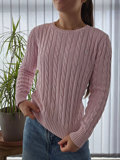 Pull en maille torsadée rose clair - XS/34