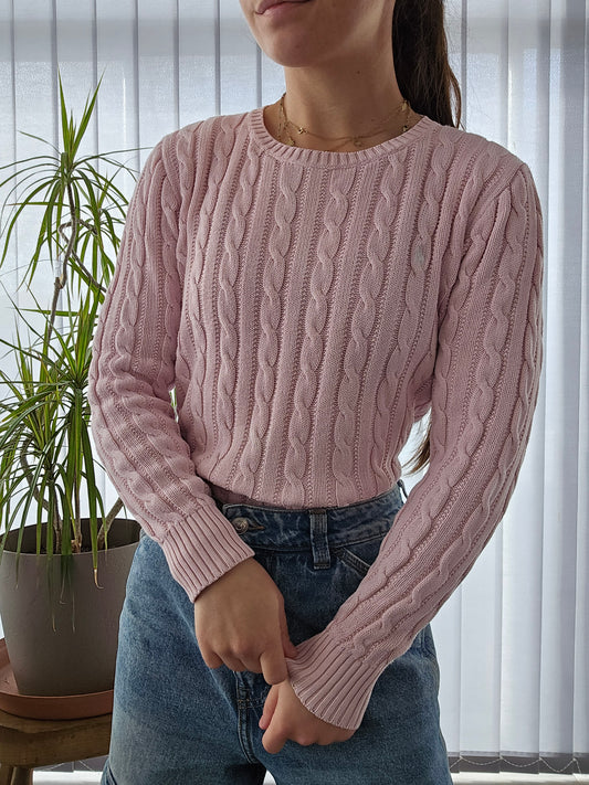 Pull en maille torsadée rose clair - XS/34