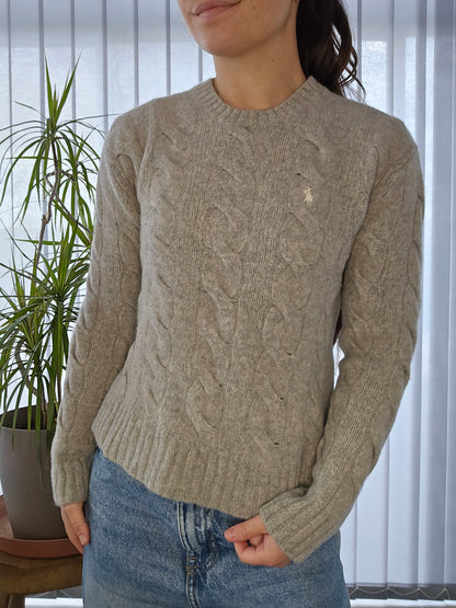 Pull en maille torsadée gris clair en laine - XXS/32