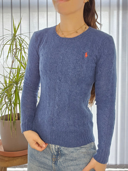 Pull en maille torsadée bleu - XS/34