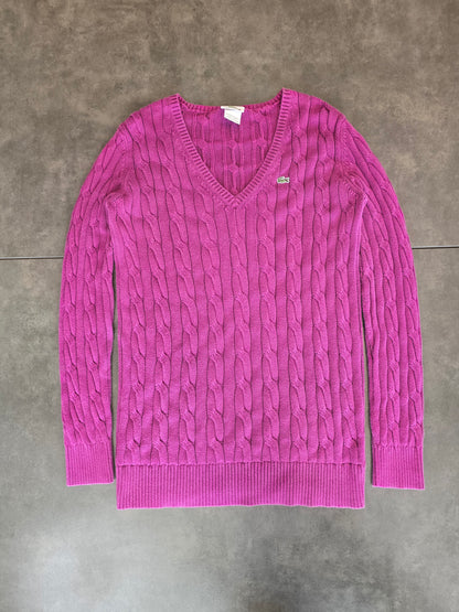 Pull col V en maille torsadée rose - XL/42