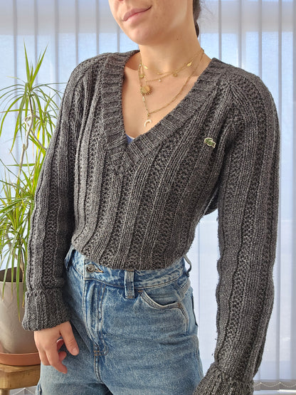 Pull col V en maille gris argenté - S/M