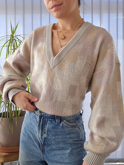 Pull col V à motifs des années 80' - XL/42