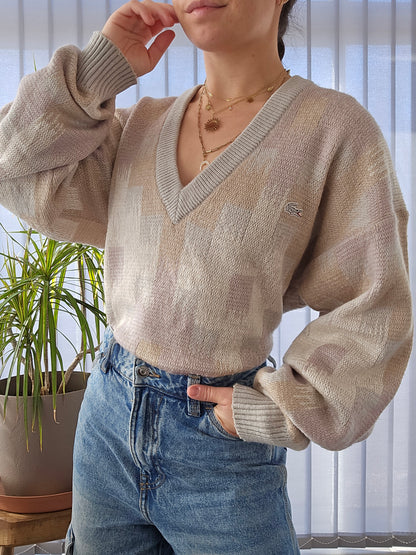 Pull col V à motifs des années 80' - XL/42