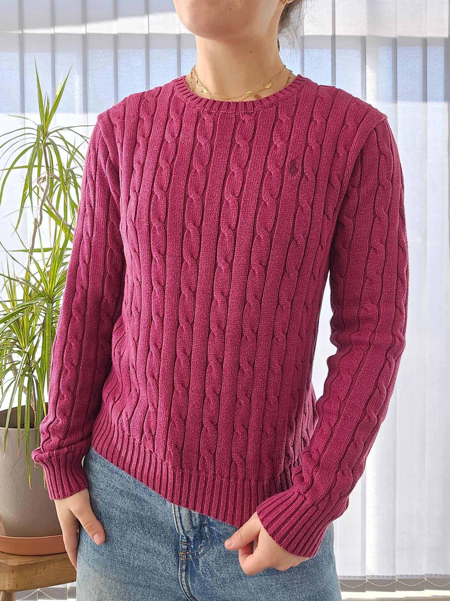 Pull en maille torsadée bordeaux - S/36