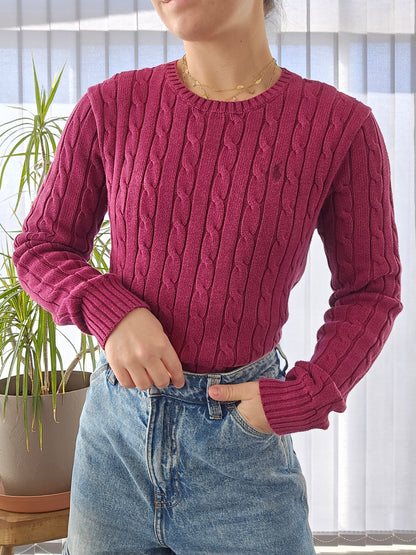 Pull en maille torsadée bordeaux - S/36