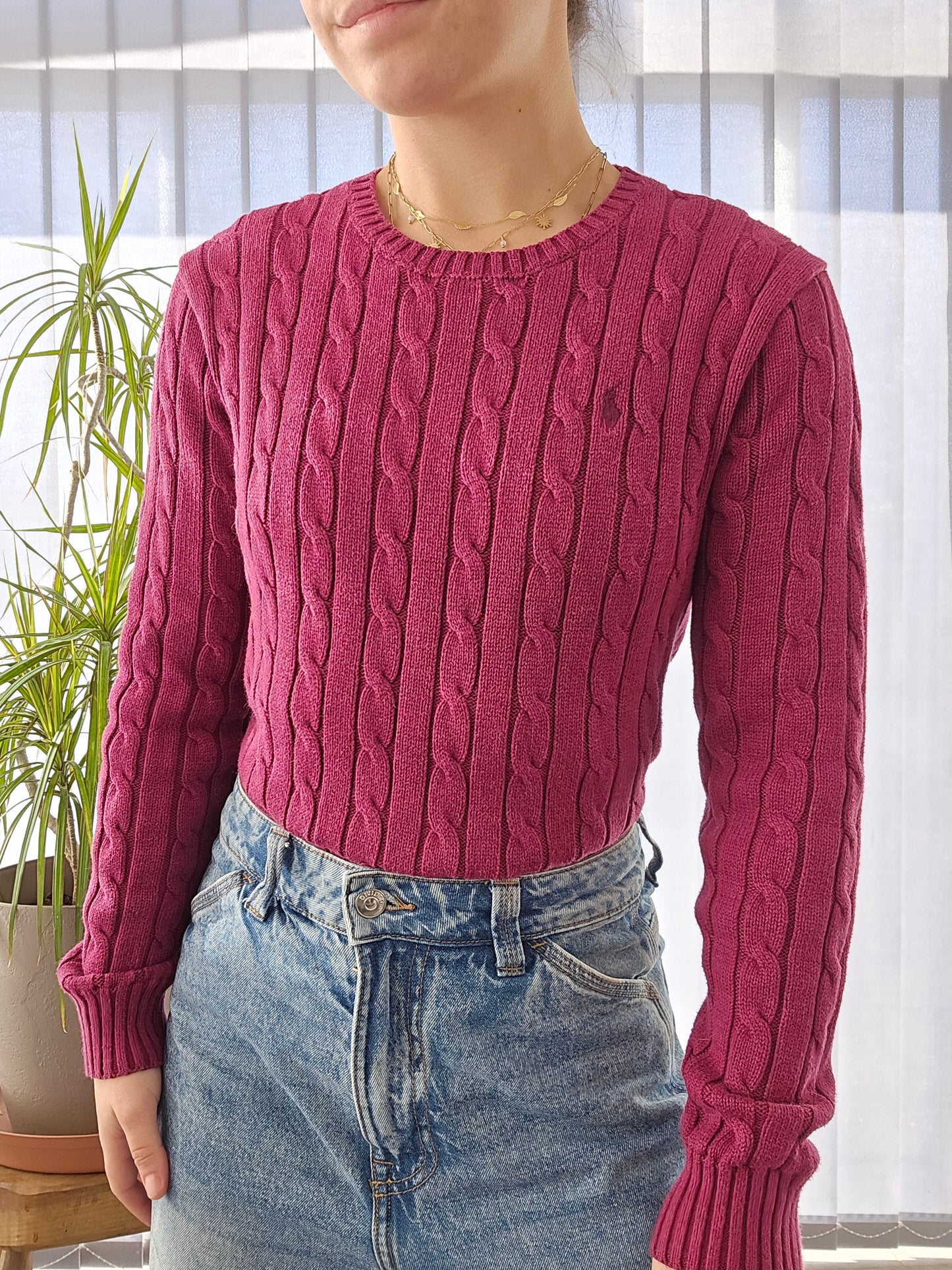 Pull en maille torsadée bordeaux - S/36