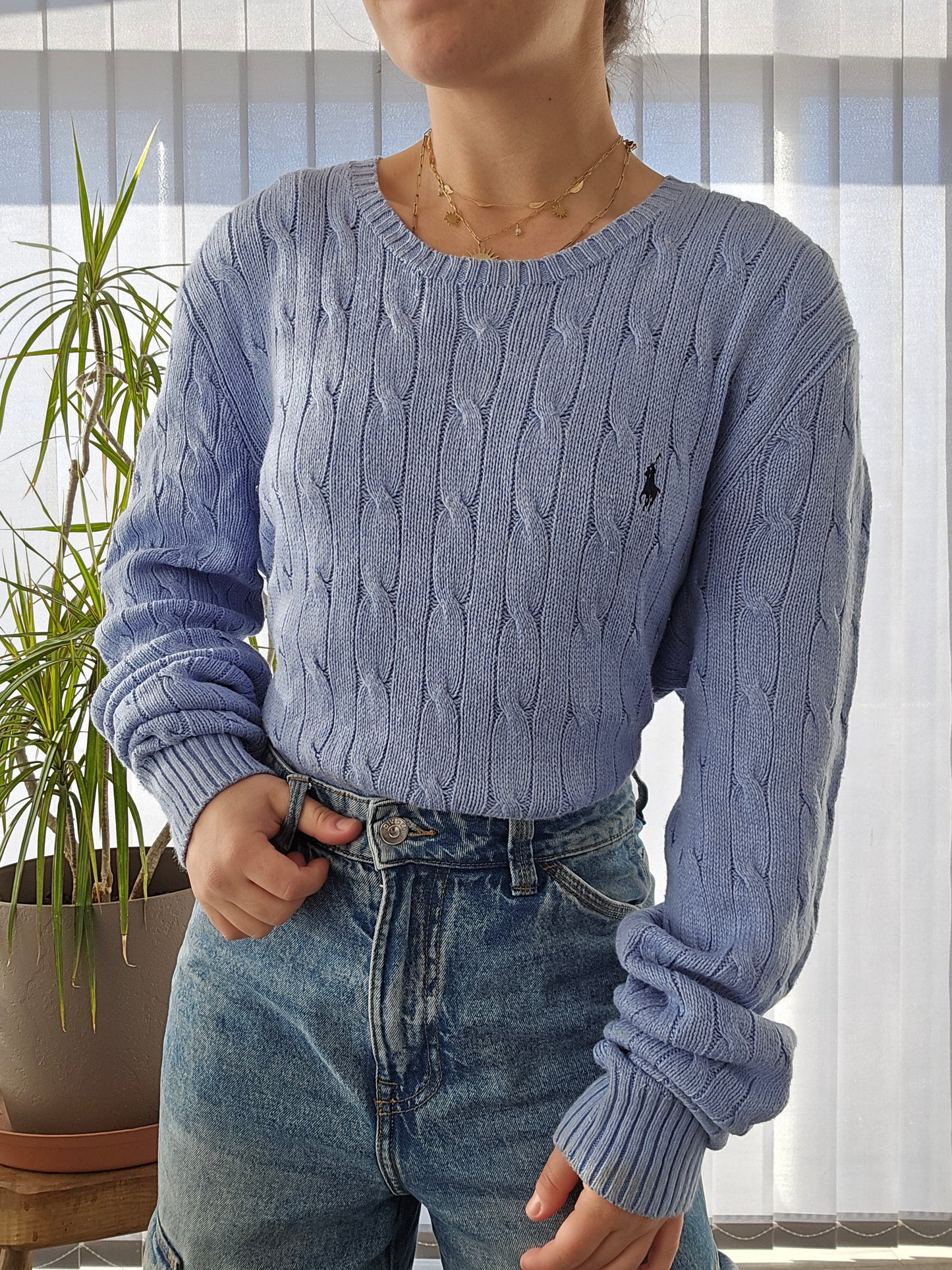 Pull en maille torsadée bleu ciel - L homme