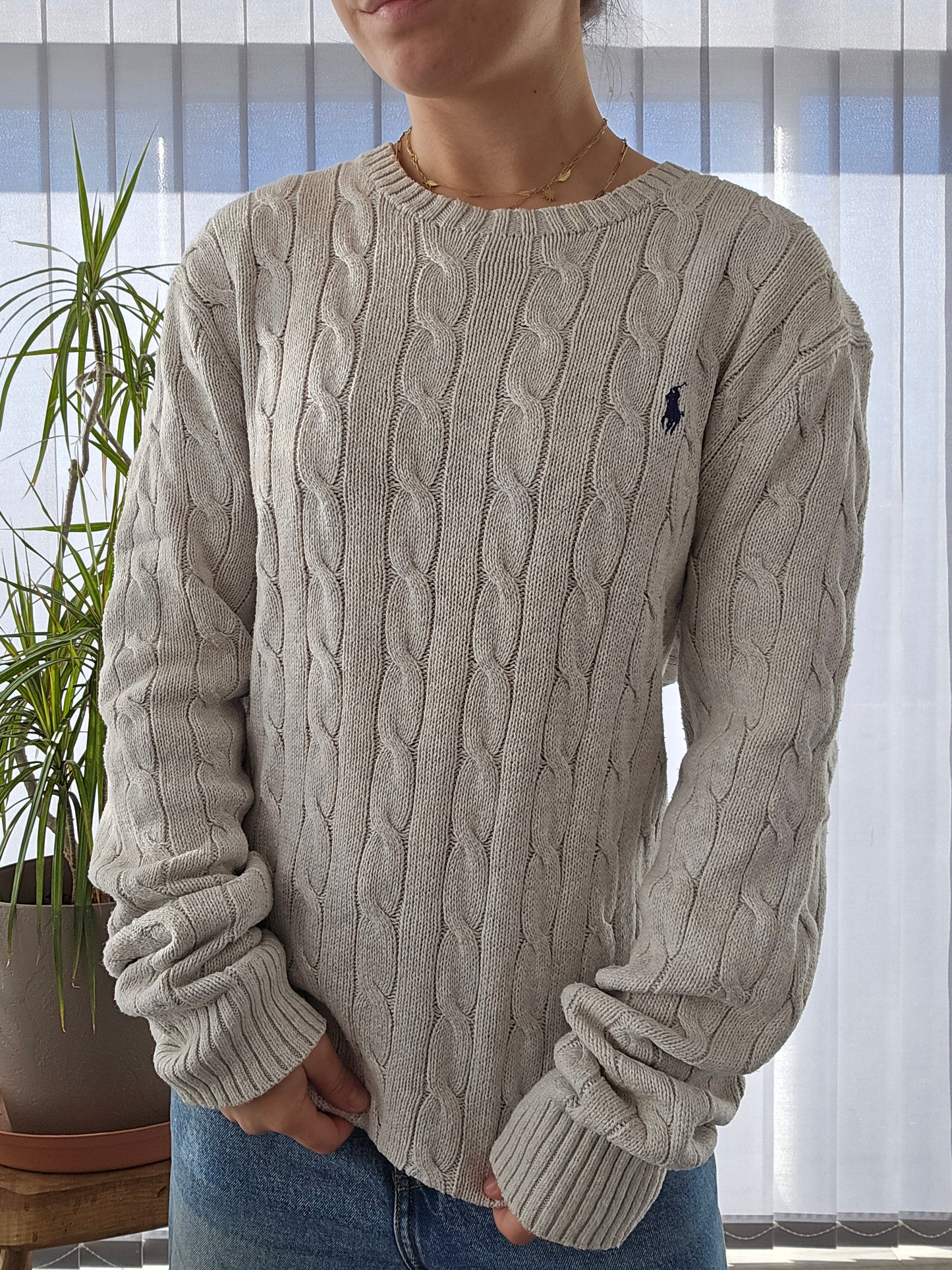 Pull en maille torsadée gris - M homme