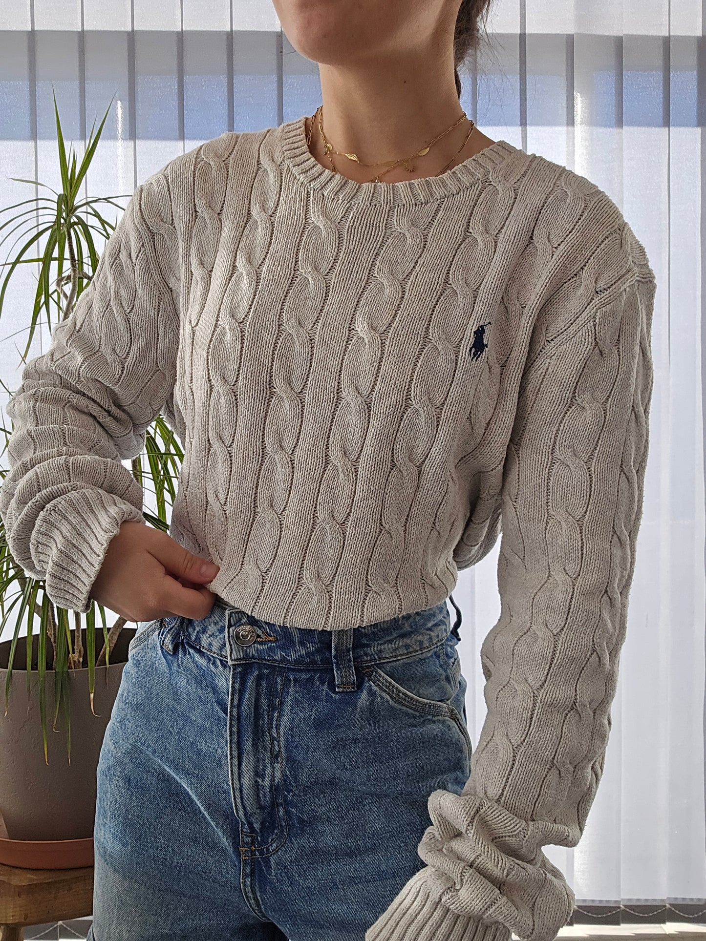 Pull en maille torsadée gris - M homme