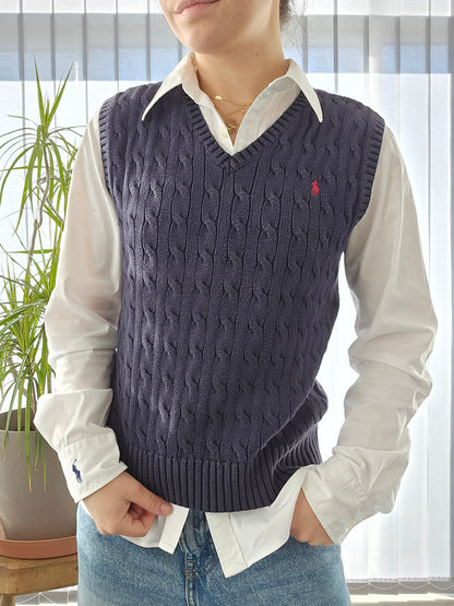 Pull sans manches en maille torsadée marine - XS/34