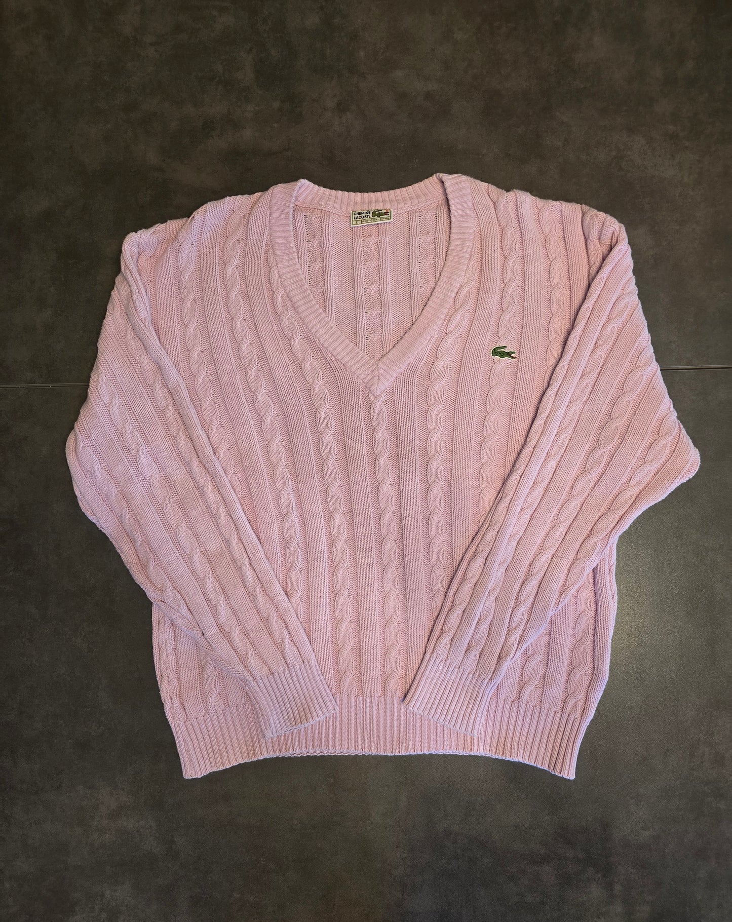 Pull col V en maille torsadée lila des années 80' - XL/42