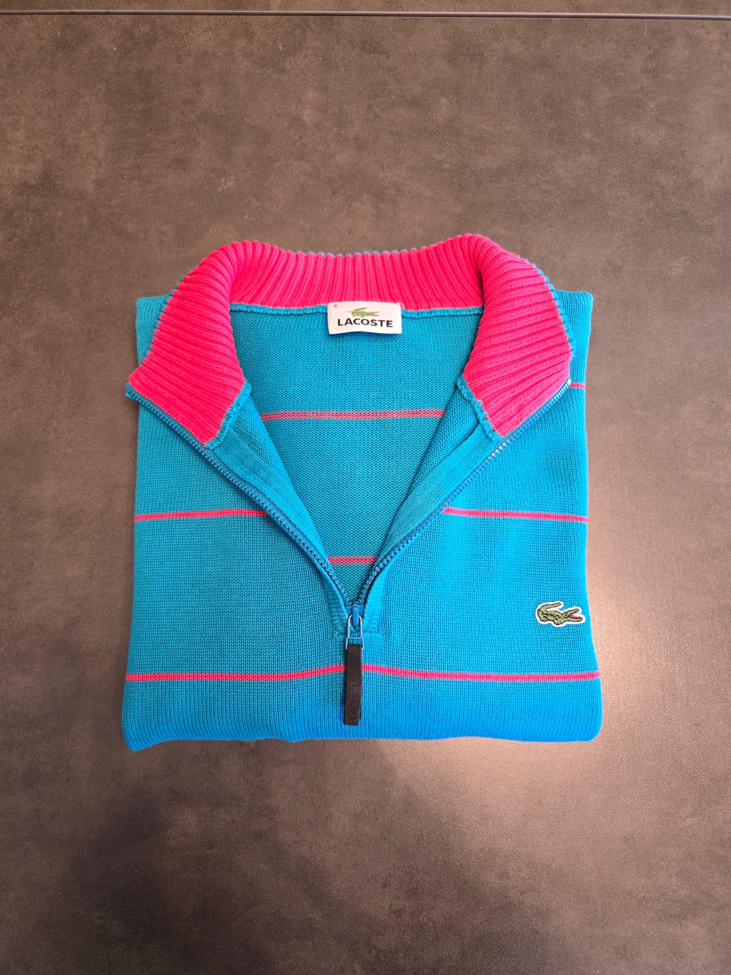 Pull camionneur bleu à rayures fushia - XL/42