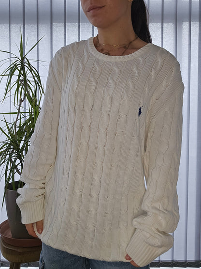 Pull en maille torsadée blanc - XL homme