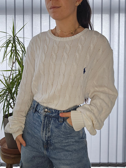 Pull en maille torsadée blanc - XL homme