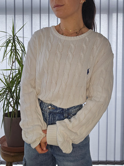Pull en maille torsadée blanc - XL homme