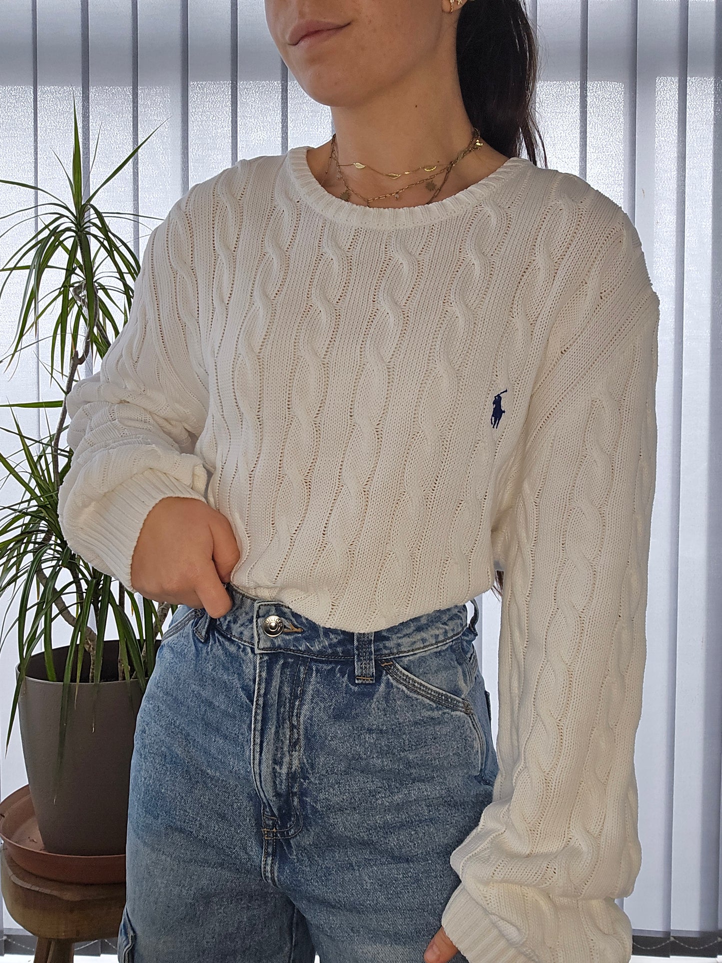 Pull en maille torsadée blanc - XL homme