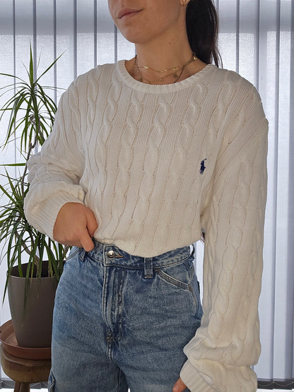 Pull en maille torsadée blanc - XL homme