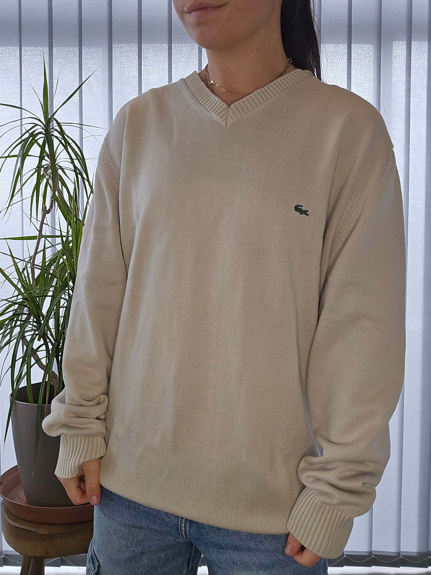 Pull col V crème - XL/42 mixte