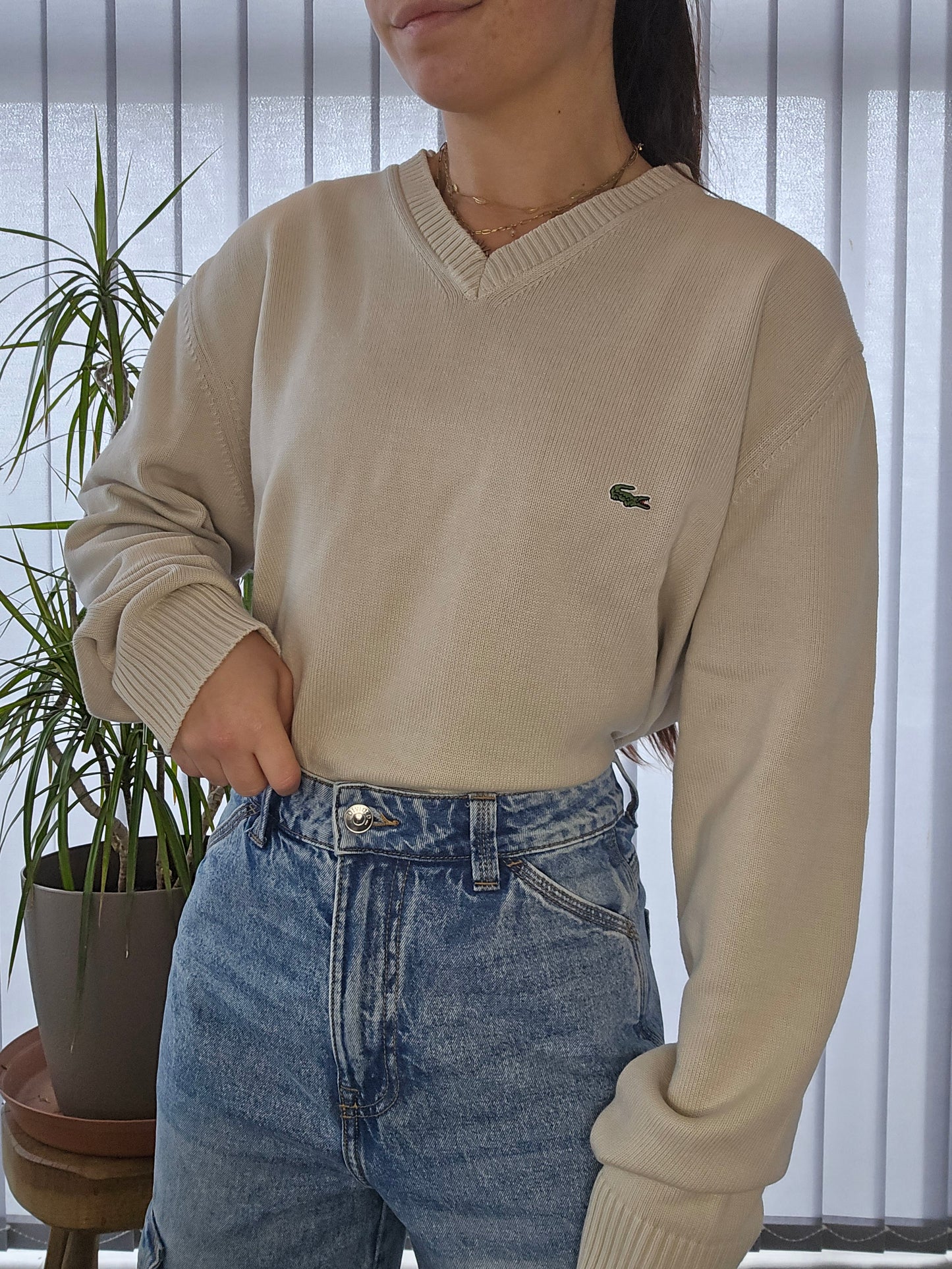 Pull col V crème - XL/42 mixte