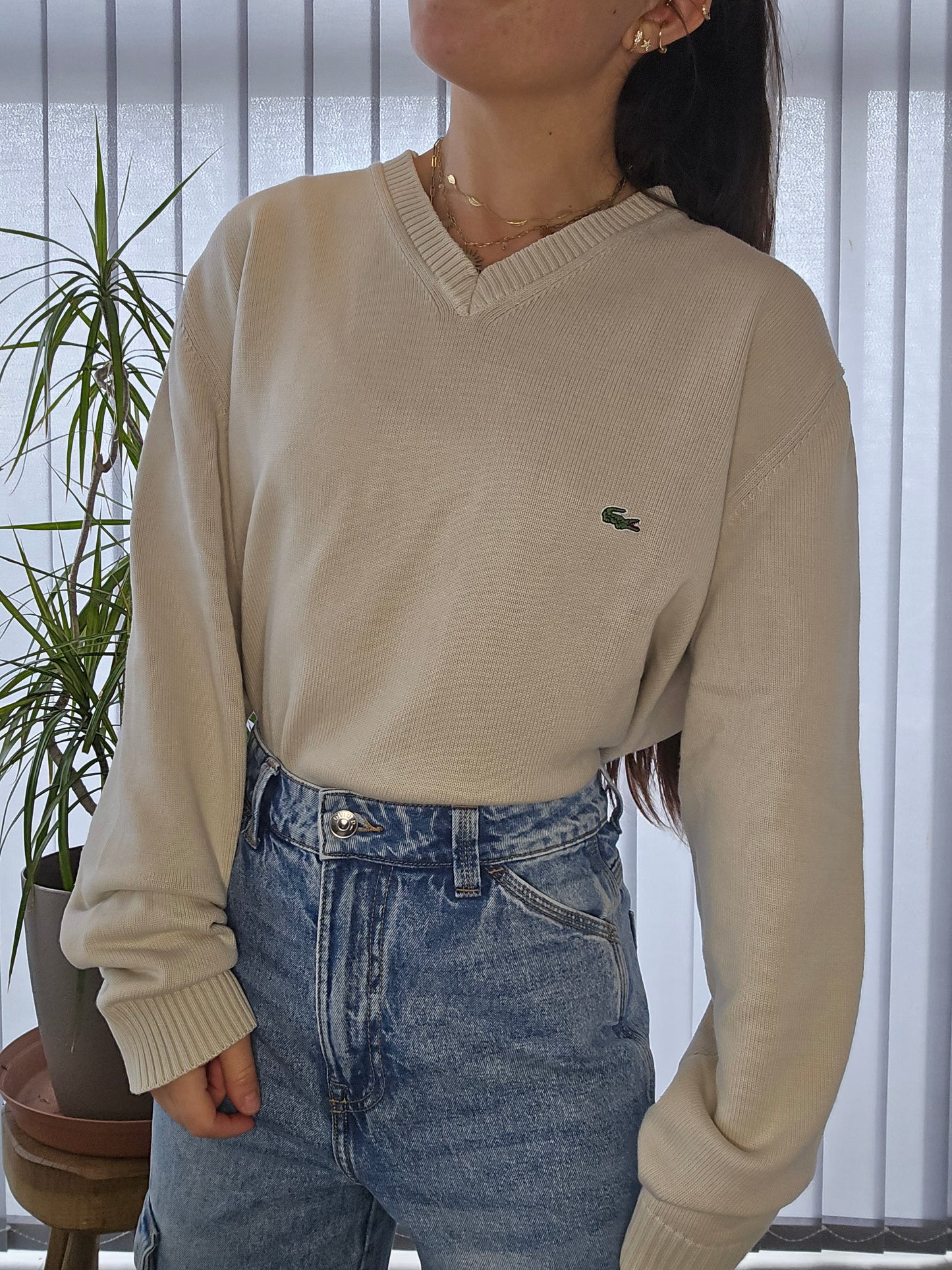 Pull col V crème - XL/42 mixte