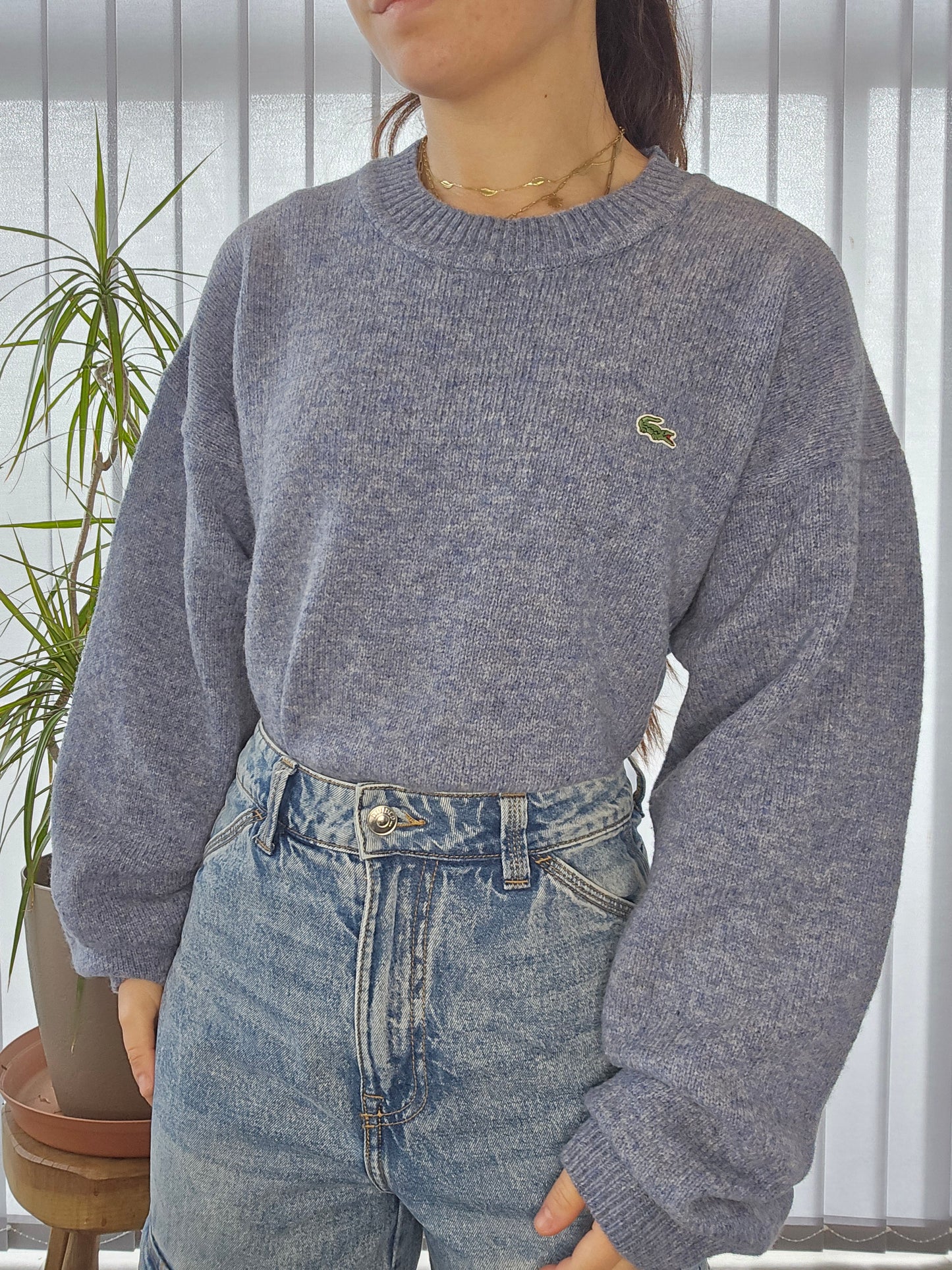 Pull en maille bleu mélangé des années 90' - XL/42