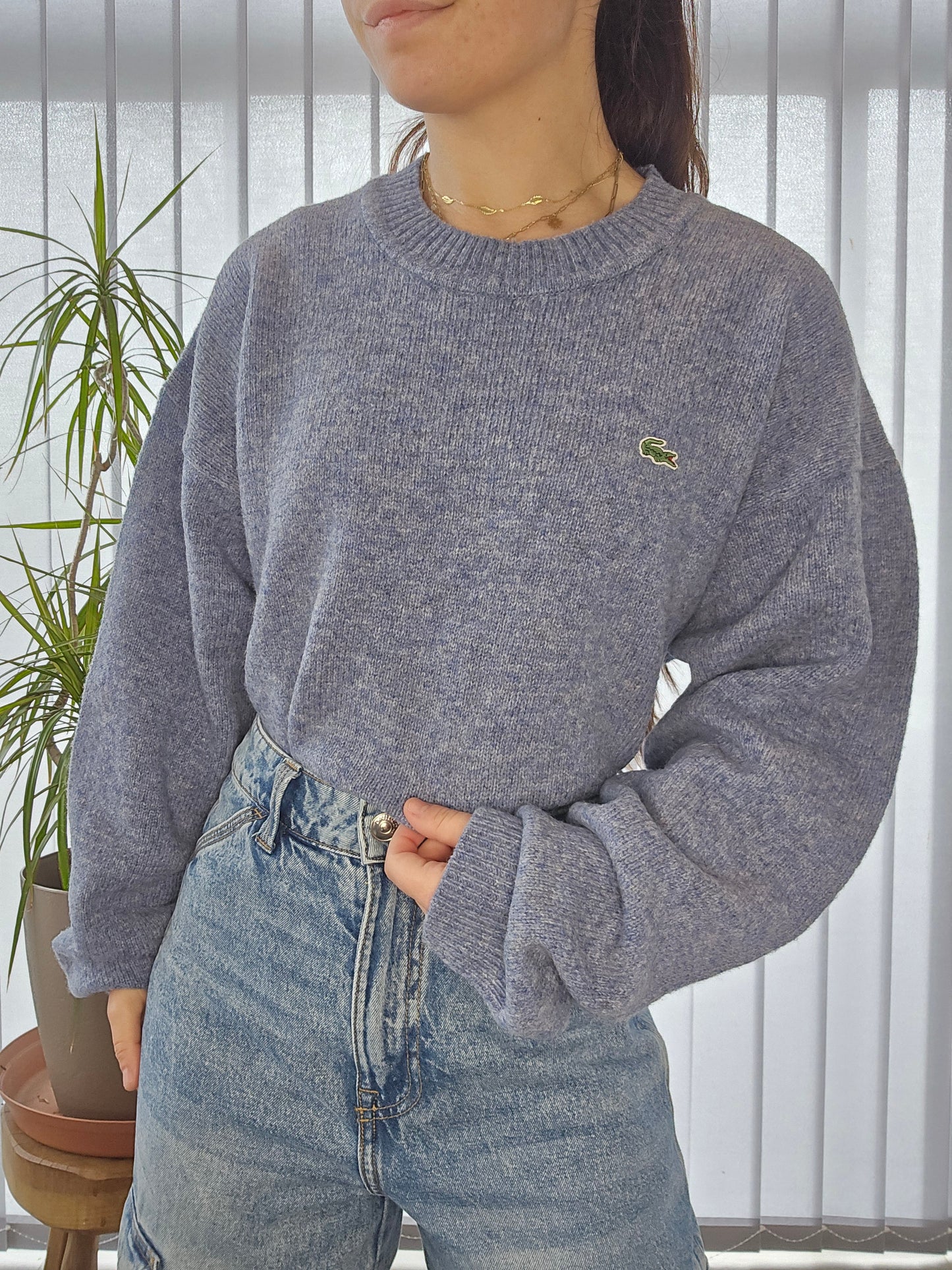 Pull en maille bleu mélangé des années 90' - XL/42