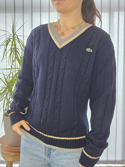 Pull col V torsadé marine des années 90' - S/M