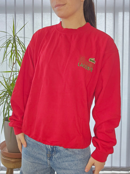 Sweat rouge "La chemise Lacoste" des années 80' fabriqué en France - S/M