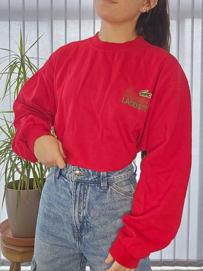 Sweat rouge "La chemise Lacoste" des années 80' fabriqué en France - S/M