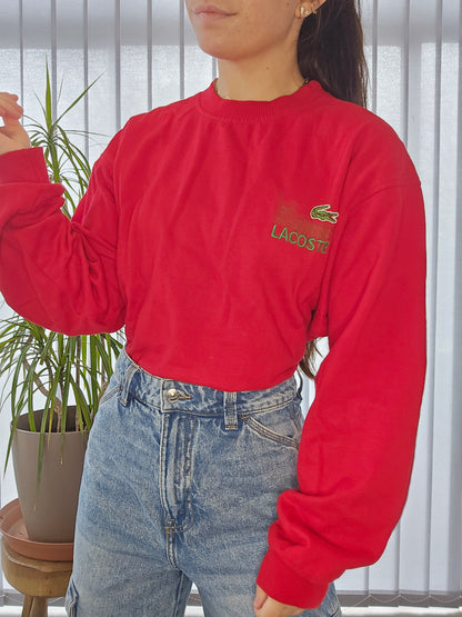 Sweat rouge "La chemise Lacoste" des années 80' fabriqué en France - S/M