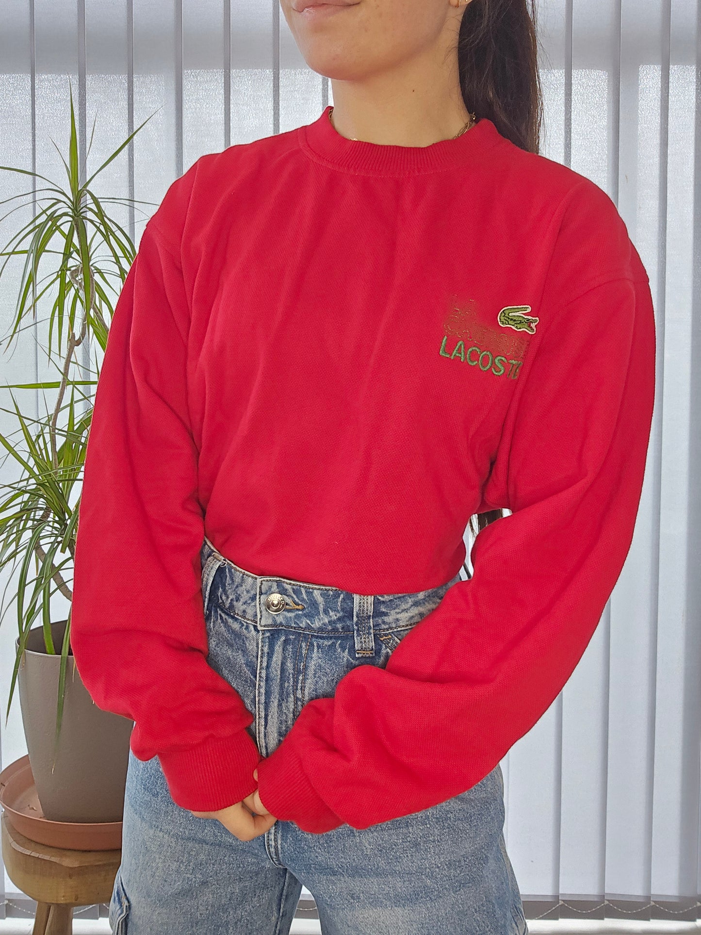 Sweat rouge "La chemise Lacoste" des années 80' fabriqué en France - S/M