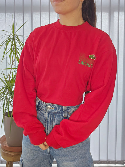 Sweat rouge "La chemise Lacoste" des années 80' fabriqué en France - S/M