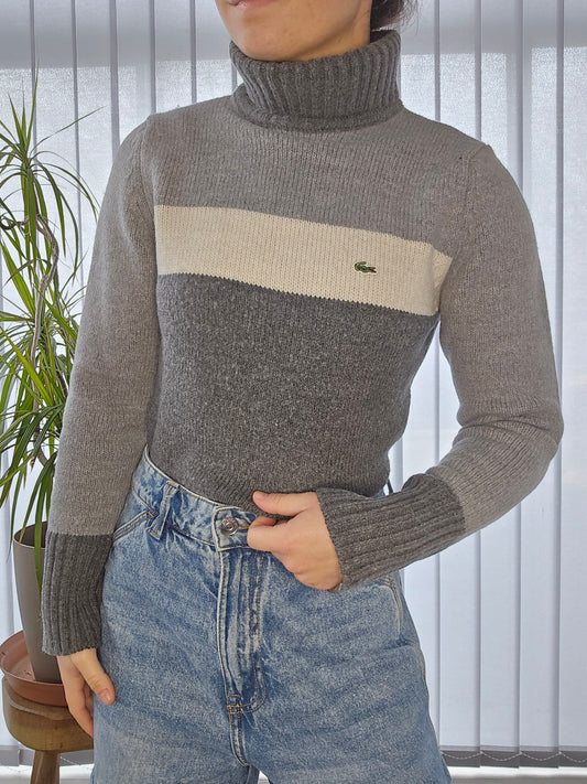 Pull col roulé gris des années 90' fabriqué en Espagne - XS/34
