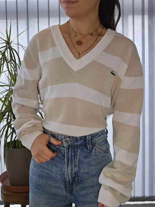 Pull col V à rayures des années 90' - XL/42