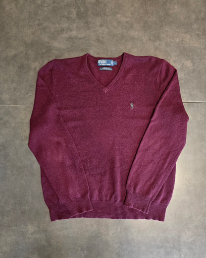 Pull col V en laine bordeaux - L/40