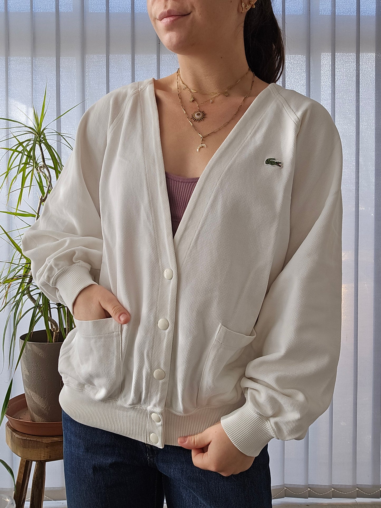 Cardigan blanc des années 80' fabriqué en France - M/L