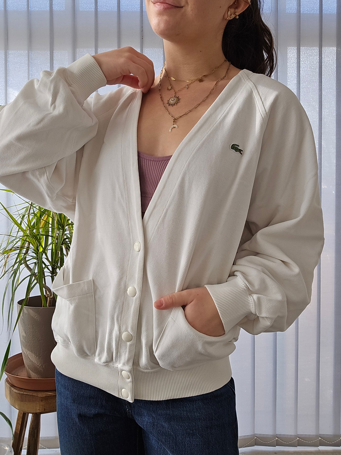 Cardigan blanc des années 80' fabriqué en France - M/L
